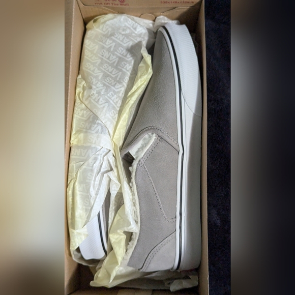 Vans Asher Faux Shearling Slip-On Suede Sneakers Women’s Size 5 Gray & White - Picture 14 of 16